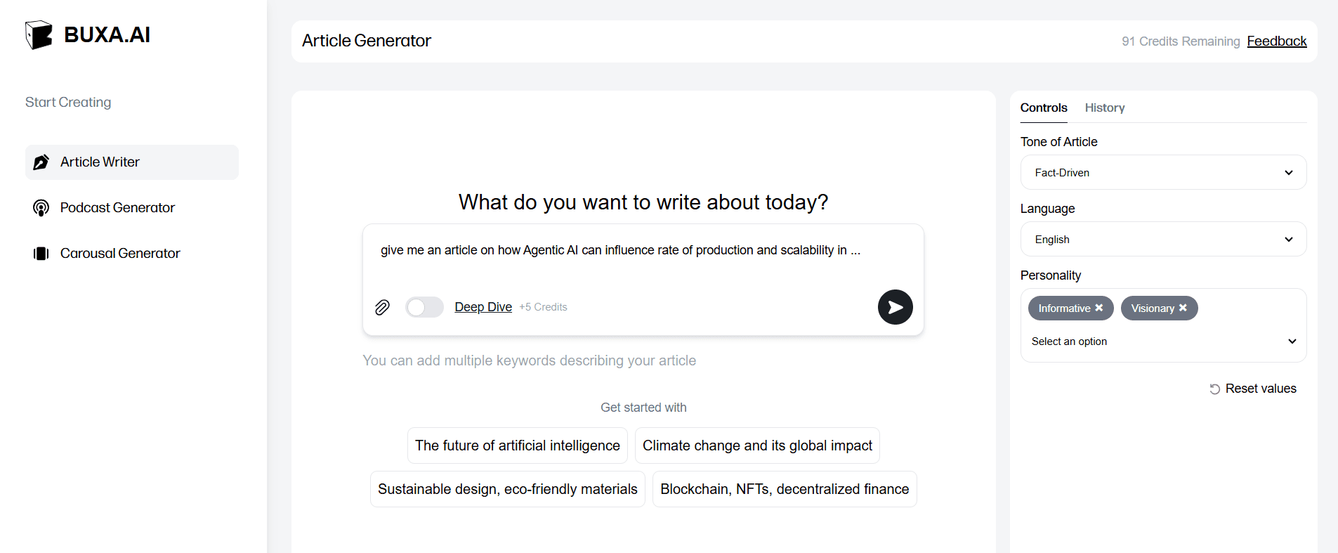 Article Generator Interface