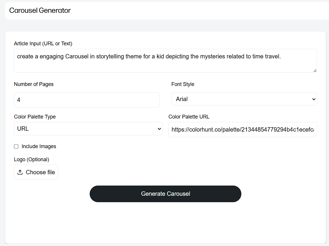 Carousel Generator Interface